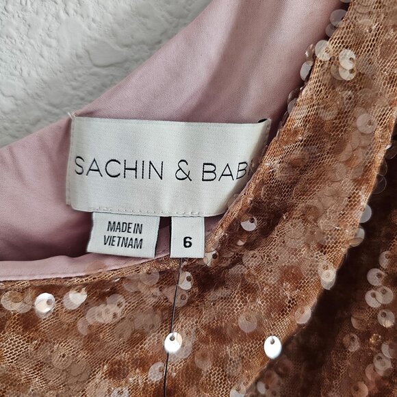 NWT | Sachin + Babi Sequin One Shoulder Carmen Dress in Honey Midi Size 6 - Picture 5 of 9